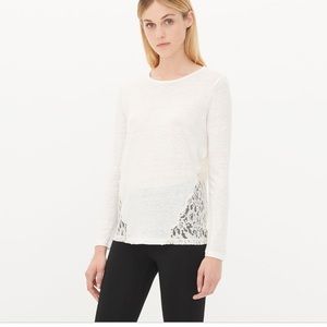 Sandro ivory long sleeve linen lace back top s 2